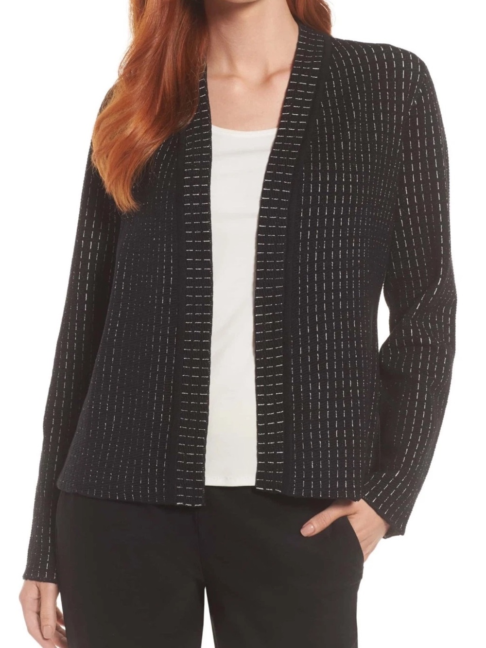 Eileen Fisher Silk & Organic Cotton Simple Cardigan Black Xl